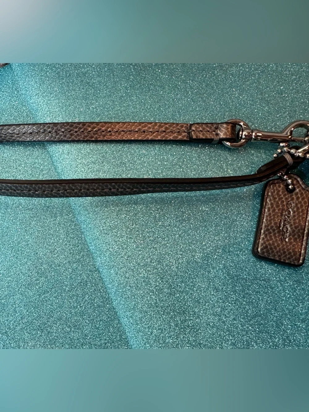 Coach Steel Gray  Pebbled Leather Wristlet with Silver Logo